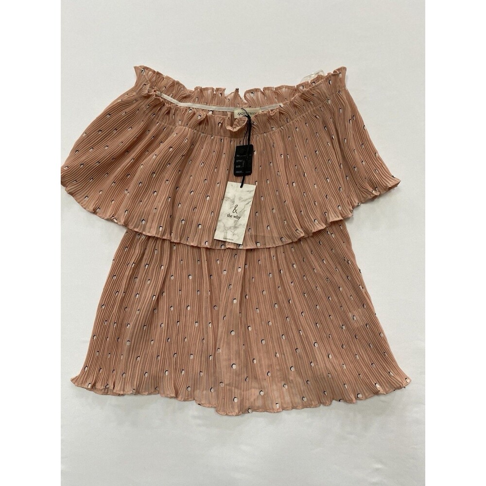 AND THE WHY Small Pink Pleated Off Shoulder Top Boho Blouse